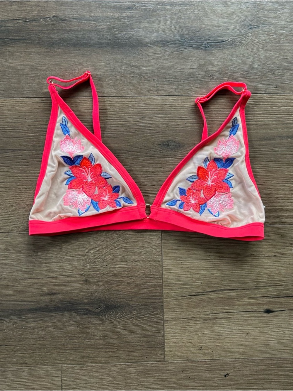 Victoria's Secret PINK Neon Pink Lined Triangle Bralette with embroidery